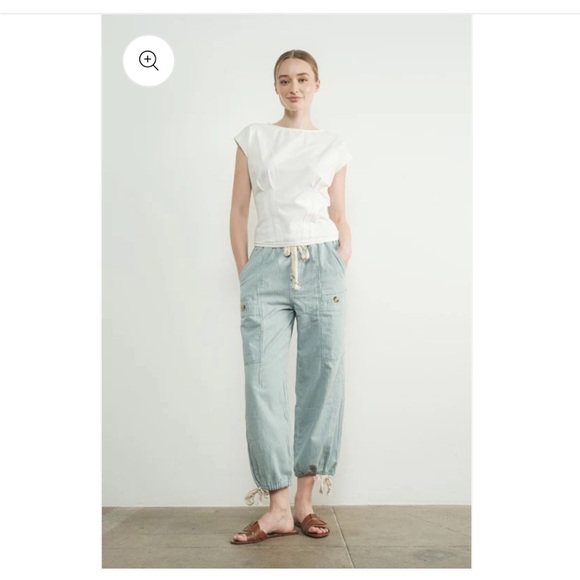 Striped Light Blue Drawstring Pants - Picture 5 of 9